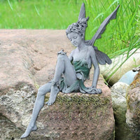 Sitting Fairy Statue Outdoor Garden Resin Statue Ornaments Garden Sculpture Decor-White