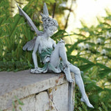 Sitting Fairy Statue Outdoor Garden Resin Statue Ornaments Garden Sculpture Decor-White