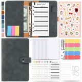 A6 Cash Budget Binder Accounting Book Zipper Bag with 12pcs Zipper Envelopes Grey