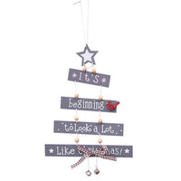 Wooden Xmas Tree Ornaments Pendants Hanging Party Decor Merry Christmas Gift -Grey