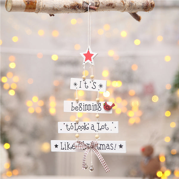 Wooden Xmas Tree Ornaments Pendants Hanging Party Decor Merry Christmas Gift -White