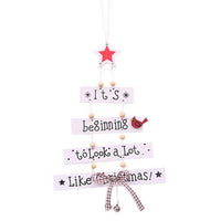 Wooden Xmas Tree Ornaments Pendants Hanging Party Decor Merry Christmas Gift -White