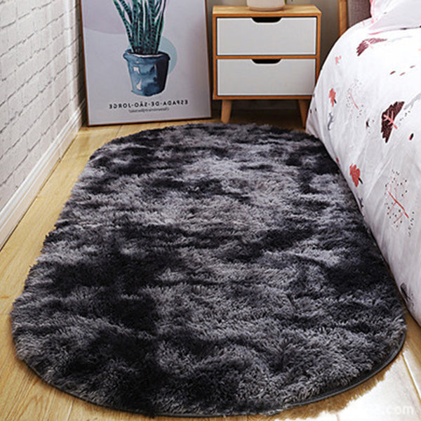 Tie Dye Soft Oval Fluffy Plush Area Rug Bedroom Carpet Home Decor 120 x 160cm-Dark Grey