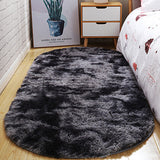 Tie Dye Soft Oval Fluffy Plush Area Rug Bedroom Carpet Home Decor 80 x 160cm-Dark Grey