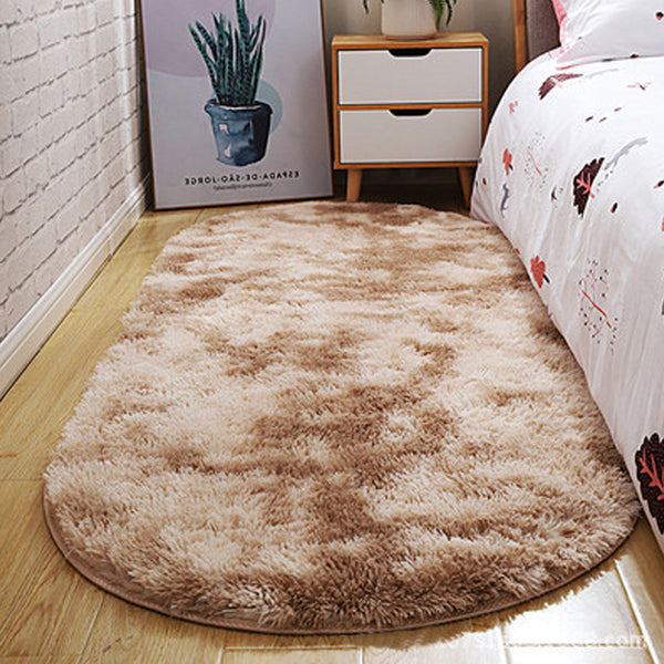 Tie Dye Soft Oval Fluffy Plush Area Rug Bedroom Carpet Home Decor 120 x 160cm-Khaki