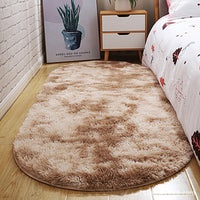 Tie Dye Soft Oval Fluffy Plush Area Rug Bedroom Carpet Home Decor 80 x 160cm-Khaki