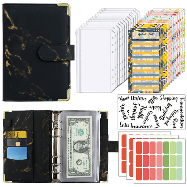 A6 Budget Binder Cash Envelope Planner System Organizer with Budget Money Envelopes-Black