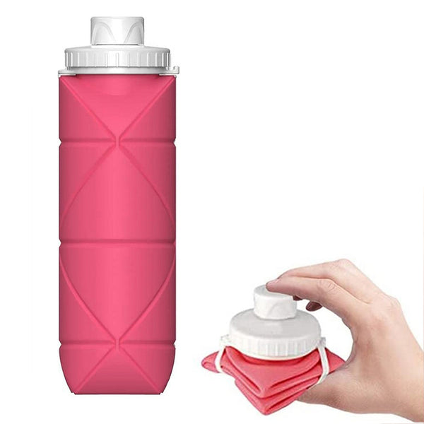 Foldable Water Bottle Collapsible Silicone Leak-proof Reusable Travel Water Bottle-Pink