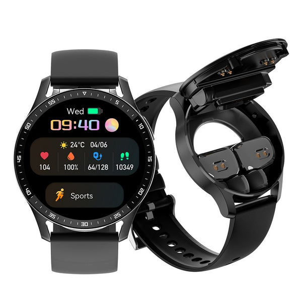 X7 Smart Watch Touch Screen Sports Fitness Tracker Heart Rate Monitor with TWS Bluetooth Earphones-Black