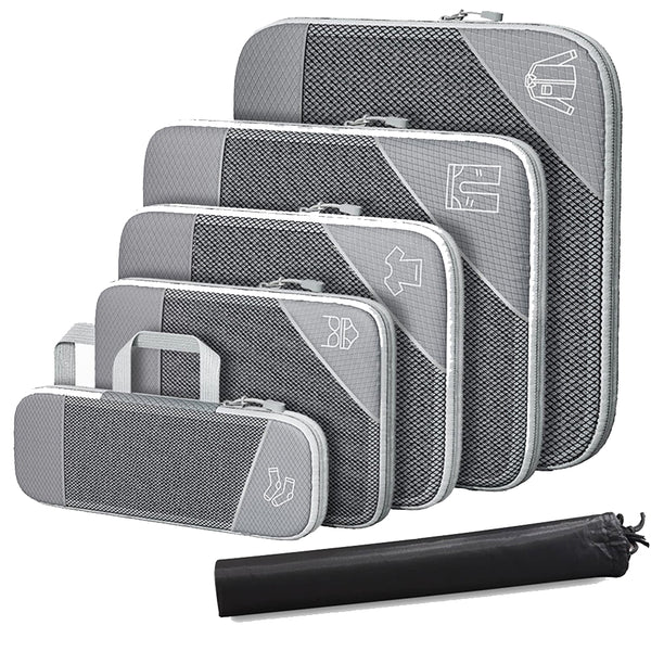 6 Pcs Set Compression Packing Cubes Travel Accessories Expandable Packing Organizers Grey