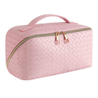 Large Capacity Travel Cosmetic Bag Organizer Makeup with Brushes Slots Dividers-Pink