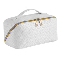 Large Capacity Travel Cosmetic Bag Organizer Makeup with Brushes Slots Dividers-White