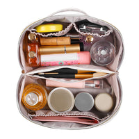 Large Capacity Travel Cosmetic Bag Organizer Makeup with Brushes Slots Dividers-White