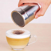 Stainless Steel Icing Sugar Cocoa Coffee Shaker with 16 Piece Coffee Stencils Set