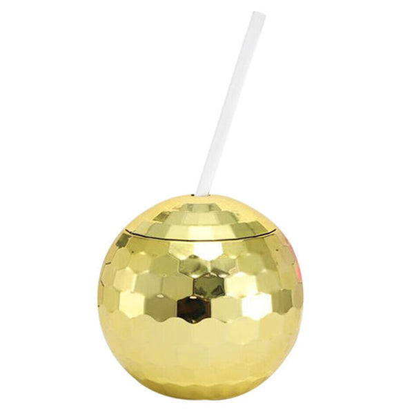 600ml Disco Ball Mug Cocktail Nightclub Party Wine Glass Cup with Straw Gold