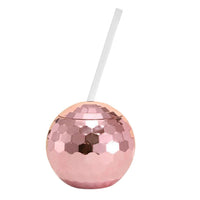 600ml Disco Ball Mug Cocktail Nightclub Party Wine Glass Cup with Straw Pink