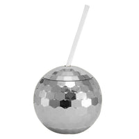 600ml Disco Ball Mug Cocktail Nightclub Party Wine Glass Cup with Straw Silver