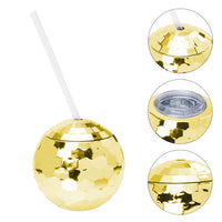 600ml Disco Ball Mug Cocktail Nightclub Party Wine Glass Cup with Straw Gold