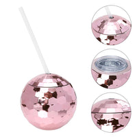 600ml Disco Ball Mug Cocktail Nightclub Party Wine Glass Cup with Straw Pink