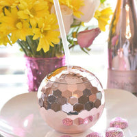 600ml Disco Ball Mug Cocktail Nightclub Party Wine Glass Cup with Straw Pink