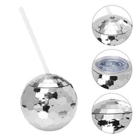 600ml Disco Ball Mug Cocktail Nightclub Party Wine Glass Cup with Straw Silver