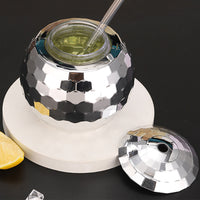 600ml Disco Ball Mug Cocktail Nightclub Party Wine Glass Cup with Straw Silver