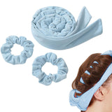 3Pcs Heatless Curling Rod Hair Curling Rollers Lazy Curler Sets Headband Light Blue