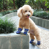 4Pcs Anti Slip Protective Dog Shoes Boots Pet Socks Booties Blue