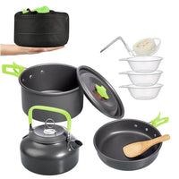 10Pcs Portable Camping Cookware Set for Outdoor Camping Hiking Picnic Green