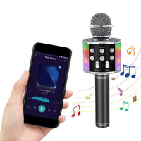 Kids Portable Bluetooth Wireless Karaoke Microphone with LED Lights Black