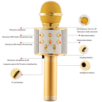 Kids Portable Bluetooth Wireless Karaoke Microphone with LED Lights Gold