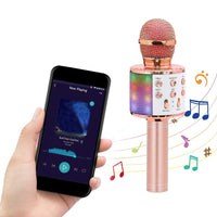 Kids Portable Bluetooth Wireless Karaoke Microphone with LED Lights Rose Gold