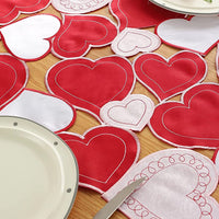 Long Embroidered Red Pink Love Heart Table Runner Romantic Events Tablecloth Placemats