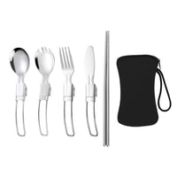 5Pcs Folding Cutlery Set Foldable Stainless Steel Utensil with Storage Bags for Travel Picnic Hiking