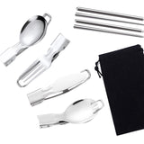 5Pcs Folding Cutlery Set Foldable Stainless Steel Utensil with Storage Bags for Travel Picnic Hiking