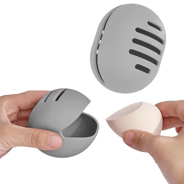 Makeup Sponge Holder Shatterproof Eco-Friendly Silicone Beauty Make Up Blender Case for Travel Gray