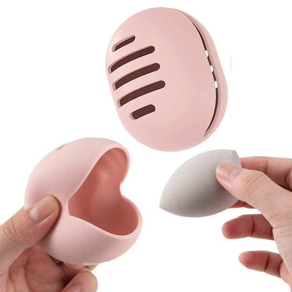 Makeup Sponge Holder Shatterproof Eco-Friendly Silicone Beauty Make Up Blender Case for Travel Pink