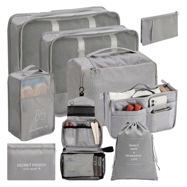9-piece Set Cubes Travel Bags Packing Organizers with Shoes Bag-Grey
