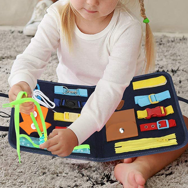 Montessori Busy Board Felt Toddler Sensory Board Toddler Travel Educational Toy-Navy Blue