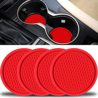 4Pcs Universal Car Cup Coaster Non-Slip Cup Holders Car Interior Accessories Red