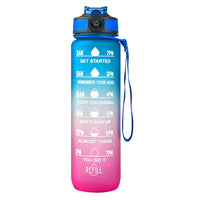 1L Water Bottle Motivational Drink Flask with Time Markings Sport Gym-Blue