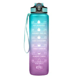 1L Water Bottle Motivational Drink Flask with Time Markings Sport Gym-Green