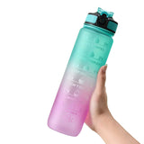 1L Water Bottle Motivational Drink Flask with Time Markings Sport Gym-Green