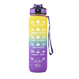 1L Water Bottle Motivational Drink Flask with Time Markings Sport Gym-Purple