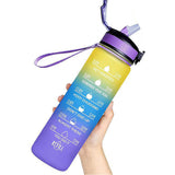 1L Water Bottle Motivational Drink Flask with Time Markings Sport Gym-Purple