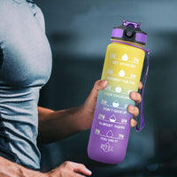 1L Water Bottle Motivational Drink Flask with Time Markings Sport Gym-Purple