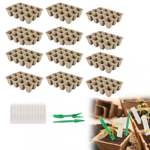 12Pcs 12-Cell Seedling Trays Peat Pots Seed Starter Tray Kit