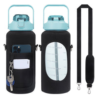 2L Large Capacity Blue Water Bottle Drinking Bottle with Bottle Pouch Sleeve