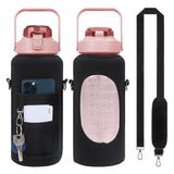 2L Large Capacity Pink Water Bottle Drinking Bottle with Bottle Pouch Sleeve