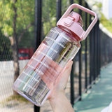 2L Large Capacity Pink Water Bottle Drinking Bottle with Bottle Pouch Sleeve